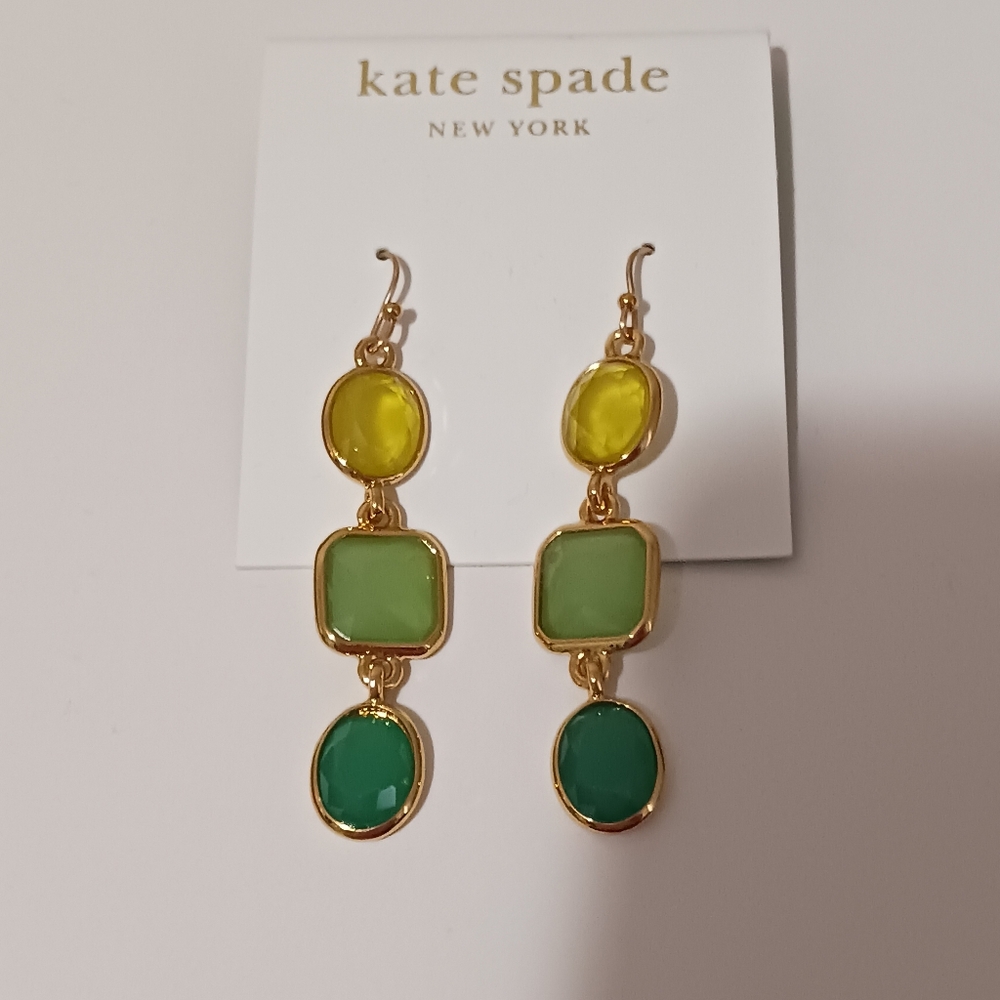 NWT $68 Kate Spade Gold Linear Crystal Coated Confetti Yellow Green Gems